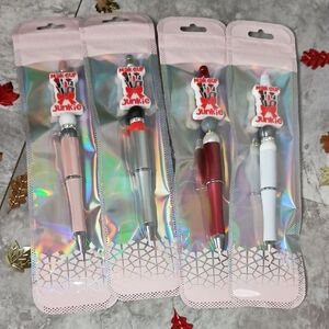 4pc Handcrafted Beaded Pens Make-up Theme Bundle Office Supplies